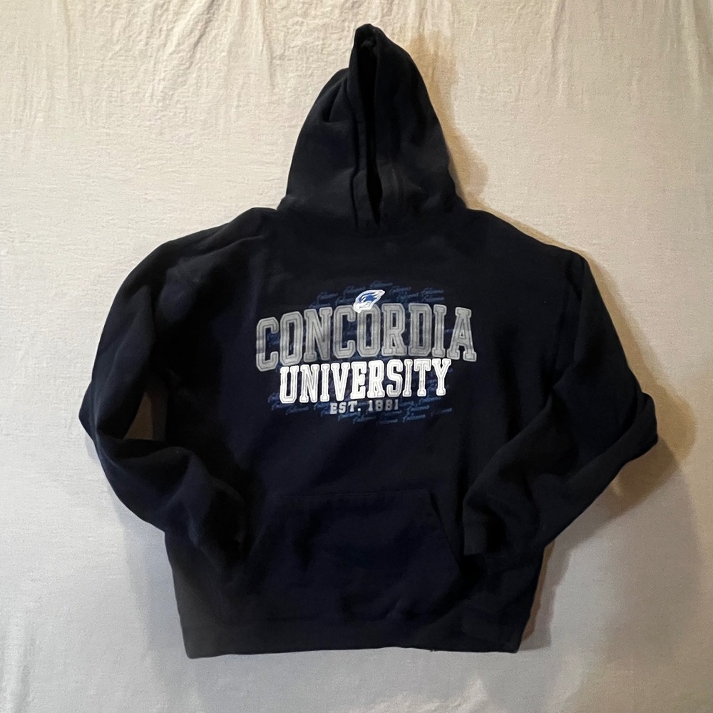 J America Concordia University Falcons Hoodie Mens Medium Navy Blue Pullover